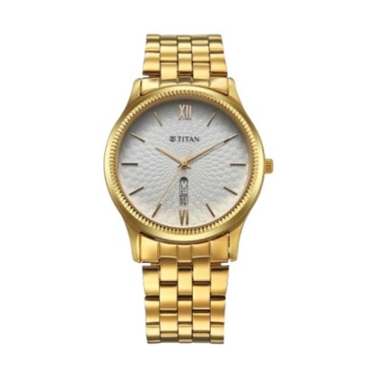 Titan Quartz 1824YM03 White Dial Stainless Steel Strap Quartz Analog Men Watch